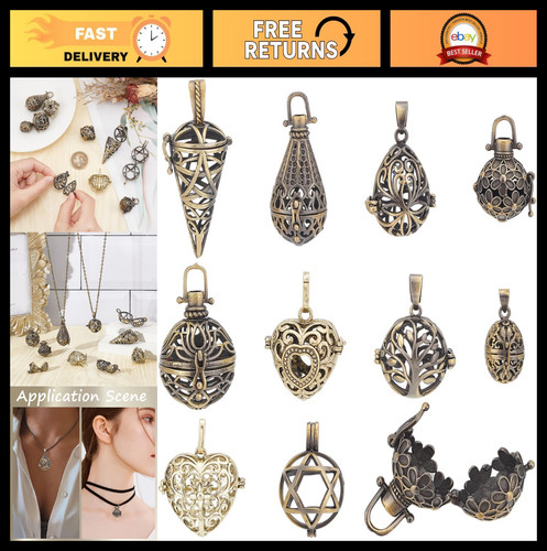 10PCS Brass Stone Holder Cage Pendants - Antique Bronze Diffuser Charms for DIY