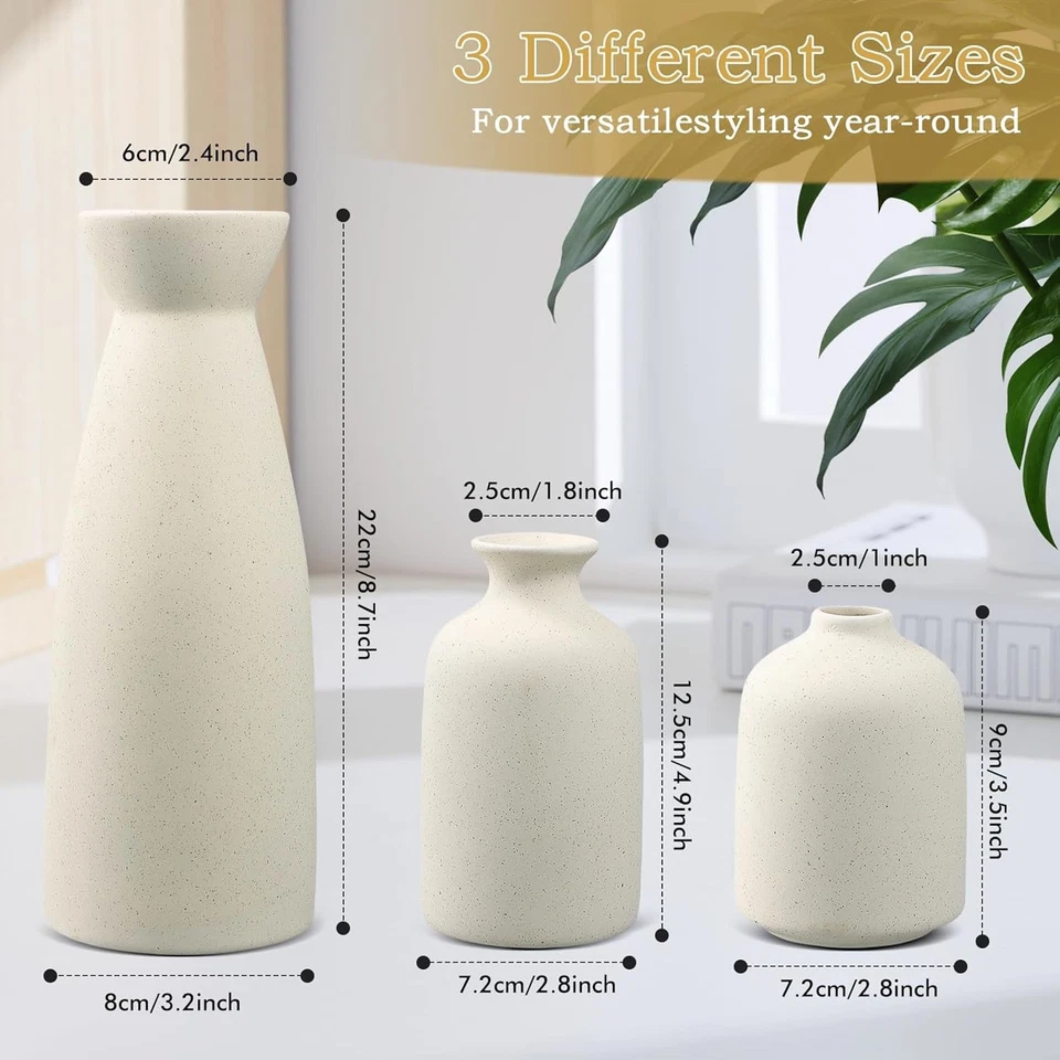 3er-Set Keramik Vasen, Deco Matte Vasen für Pampasgras Getrocknete Blumen - Bild 4 von 4