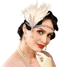 1920s Feather Flapper Headpiece Great Gatsby Headband Champagne Roaring 20s H...