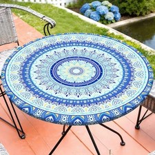 Round Tablecloth Fitted Elastic Waterproof Table Cover for 45"-56" Tables