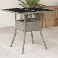 Gartentisch Poly Rattan Quadratisch Glasplatte Hellgrau 80X80X75 Cm