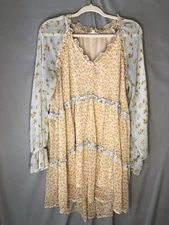 Fall Leaves/Floral Sheer Sleeve Dress sz L by Blu Pepper Natural Fairycore