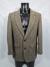 HARRIS TWEED Blazer Jacket Pure Scottish Wool Handwoven Brown Fleck Button 42R