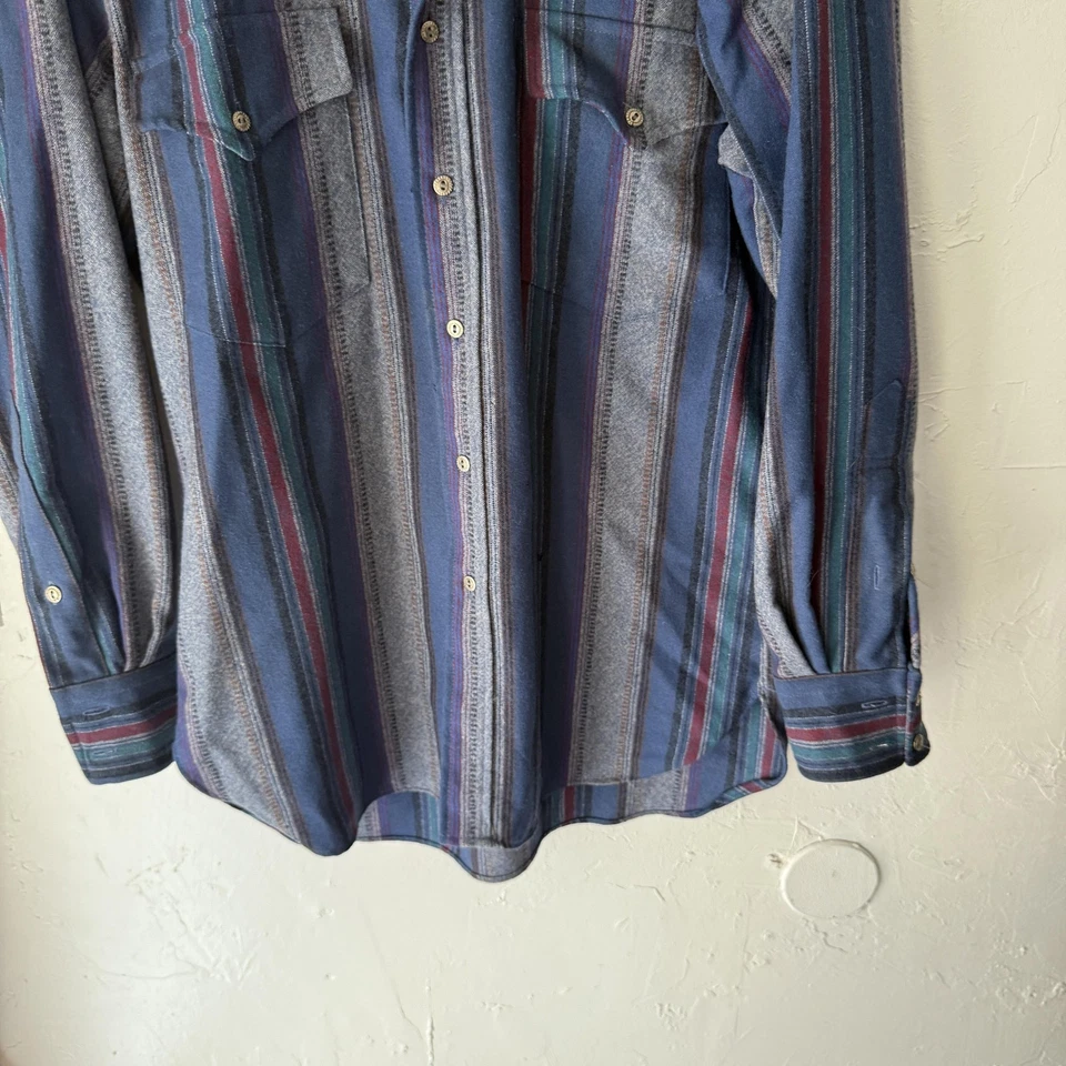 Vintage Pendleton Shirt Mens Medium Blue Stripe Wool Western USA Flannel 90s - Image 4 of 4