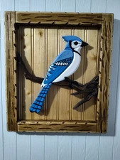 Blue Jay Wood Relief Sculpture Art Decor