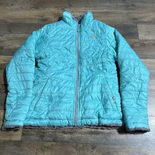 The North Face Plush Fur Coat Zip Jacket Teal Blue Reversible Girls Size L Large