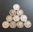 Lot of 10 Mercury Dimes 90% Silver Winged Liberty - Various Dates Free Shipping