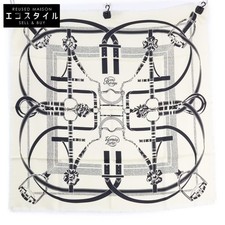 Brand New HERMES H271752T 11 Grand Manege Fringe Scarf blanc casse noir Ladies