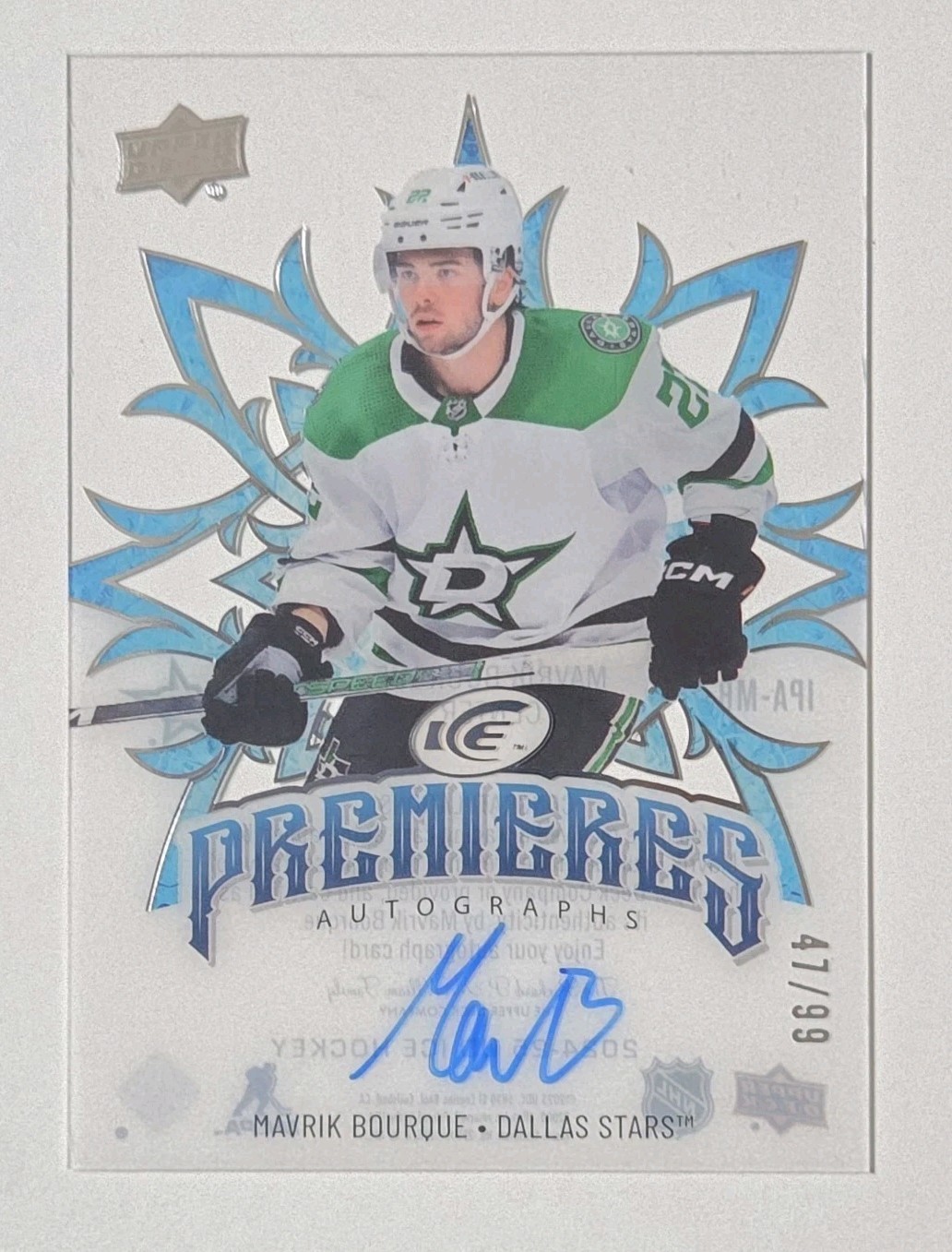 Mavrik Bourque 2024-25 UD Ice Hockey Premieres Autograph #'d 47/99