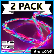 2 Pack LED 6ft Fast Charger For USB C Cable Apple iPhone Samsung Galaxy Pro Max