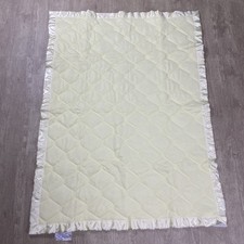 VTG 60S 70S CELACLOUD BUTTER YELLOW QUILTED BABY CRUB BLANKET SATIN TRIM 35"X47"