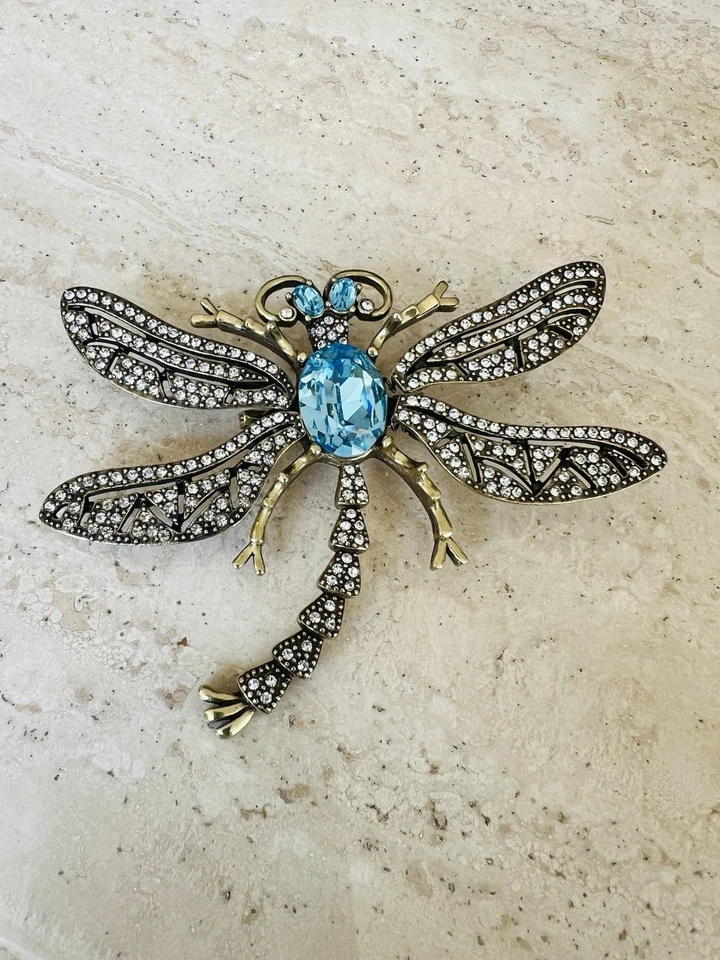 Broche libélula cristal azul brillante tembloroso vintage Heidi Daus Foto 2 de 4