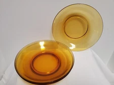Vintage Duralex Vereco France Amber Glass Round Bowls 8 inch Set of 4