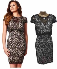 Jessica Wright Bodycon Dress 12 Black Nude Lace Evening Occasion Party Sexy