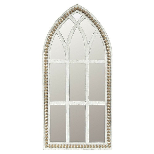 Rustikaler gewölbter gekrönter Dom Fensterscheibe Wandspiegel, gealterter Perlenrahmen - Bild 2 von 10