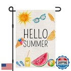 Hello Summer Garden Flag 12x18 Inch Double Sided Burlap, Beach Sign Yard Outd
