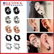 Non-Piercing Fake Ear Stud Cuff Hoop Earrings Stainless Steel Men Women