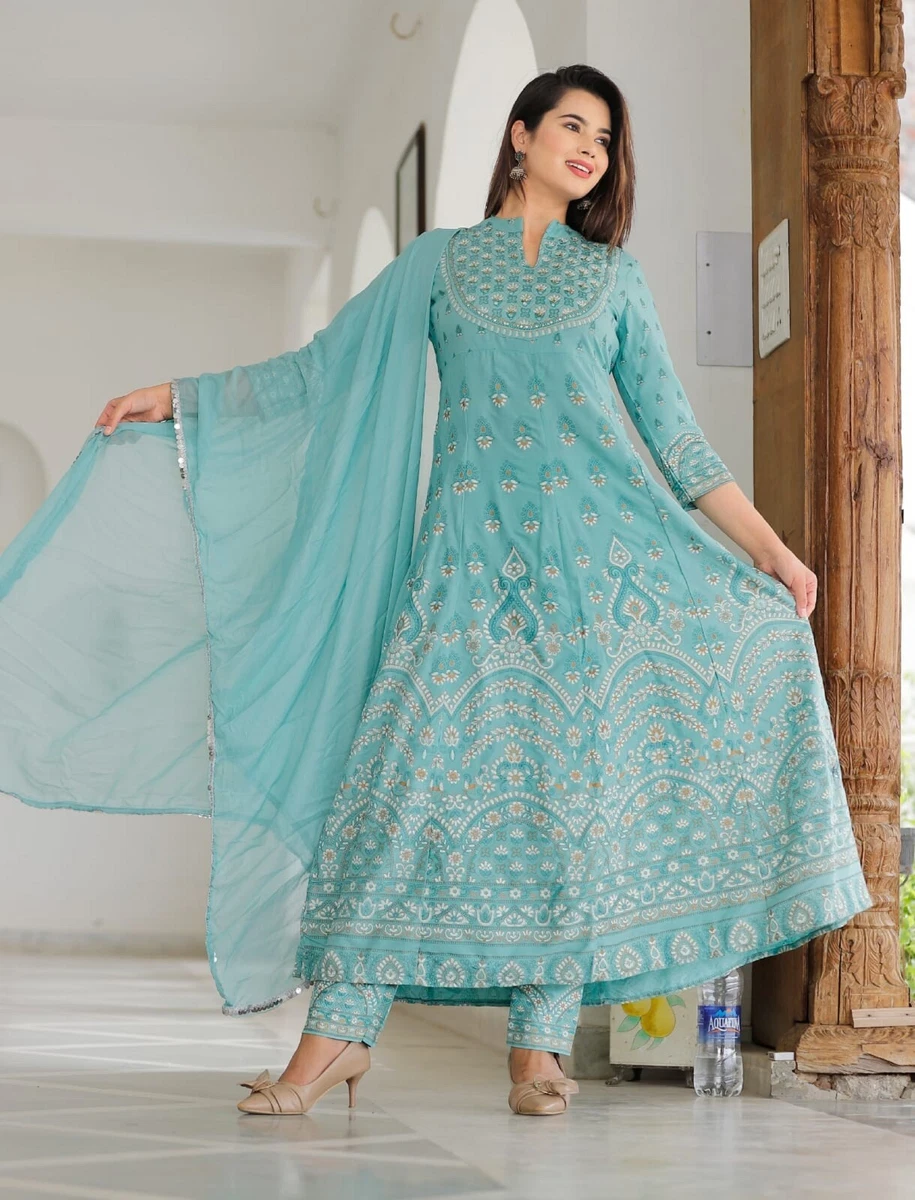 Buy Grey Printed Chiffon Anarkali Kurta with Cotton Modal Pants and Dupatta  - Set of 3 | BGTW14/BG25 | The loom