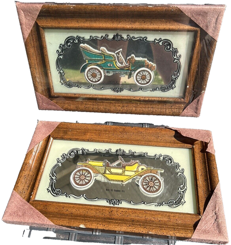 Wall Plagues Mirror Wood Frame Antique Automobiles 1911 Roadster 1904 Olds-Lot 2 - Picture 6 of 14