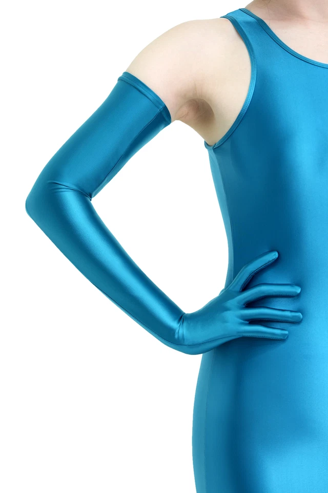 Women Smooth Glossy Super Long Gloves Party Cycling Cosplay Five Finger Mittens - Image 4 of 4