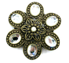 Gold Bronze Tone Sparkling Rhinestone Star, Flower Brooch, Pin, Pendant, N17