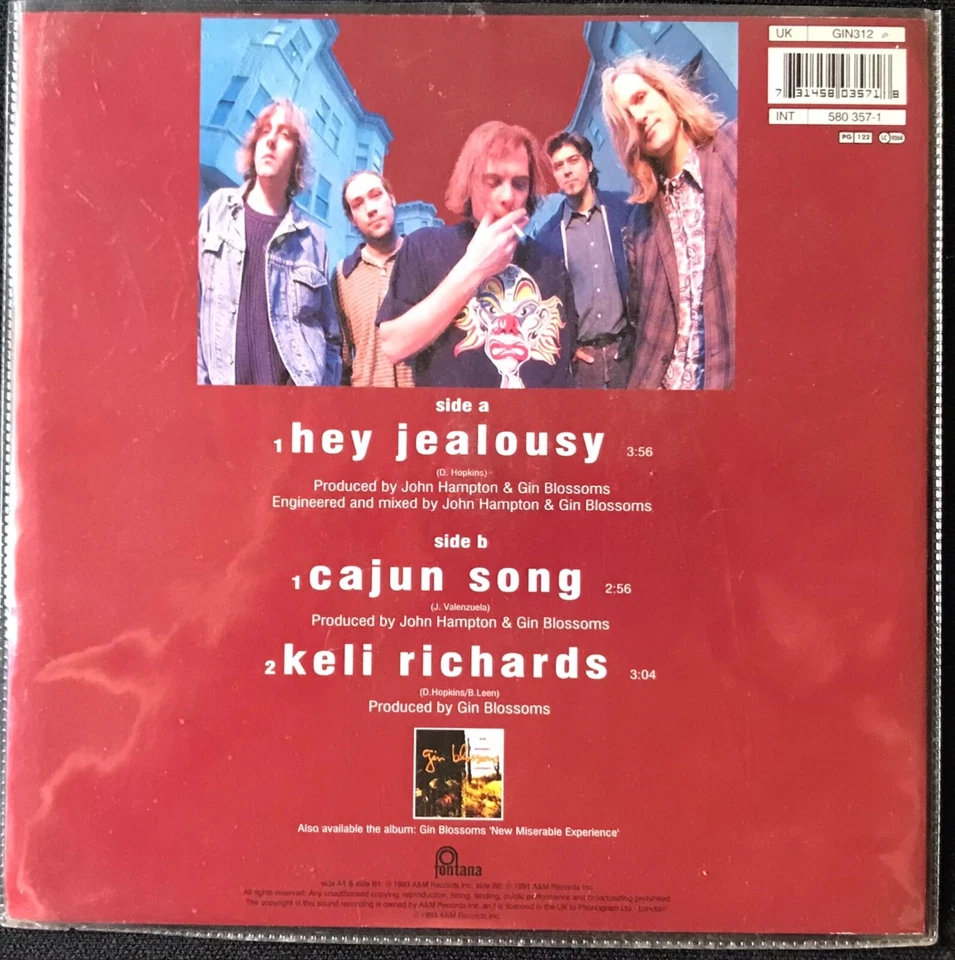 Gin Blossoms - Hey Jealousy - 7" Vinyl Single Green Picture Disc Foto 2 de 2