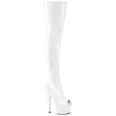 PLEASER ADORE-3011HWR Women's 7'' Heel Platform Peep Toe White Thigh High Boots