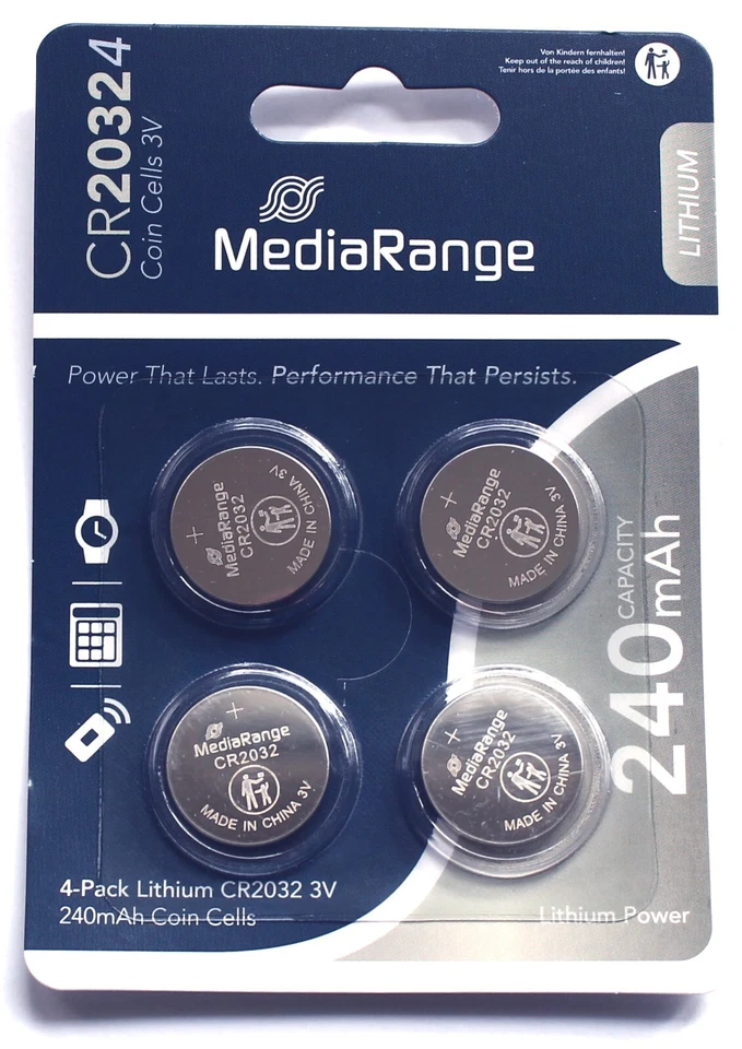 Pile CR2032 - Lot de 4 Piles CR2032 Mediarange - Pile CR 2032 Lithium 3V