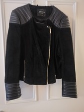 Jane Norman Black Jacket Suede With Leather Trimming Size 16