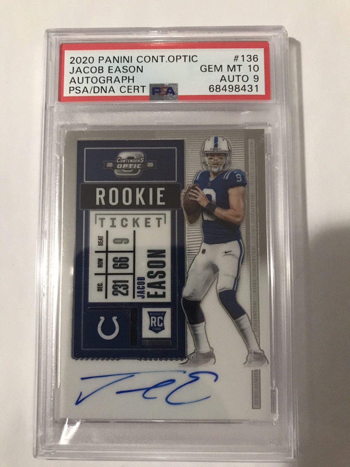 JACOB EASON 2020 PANINI CONTENDERS OPTIC ROOKIE TICKET AUTO PSA 10  POP 1