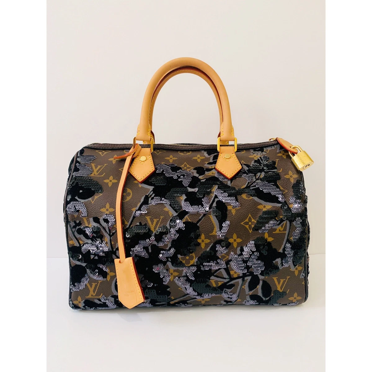 🌺Authentic LOUIS VUITTON Speedy 30 Monogram FLEUR DE JAIS Sequins Limited  RARE