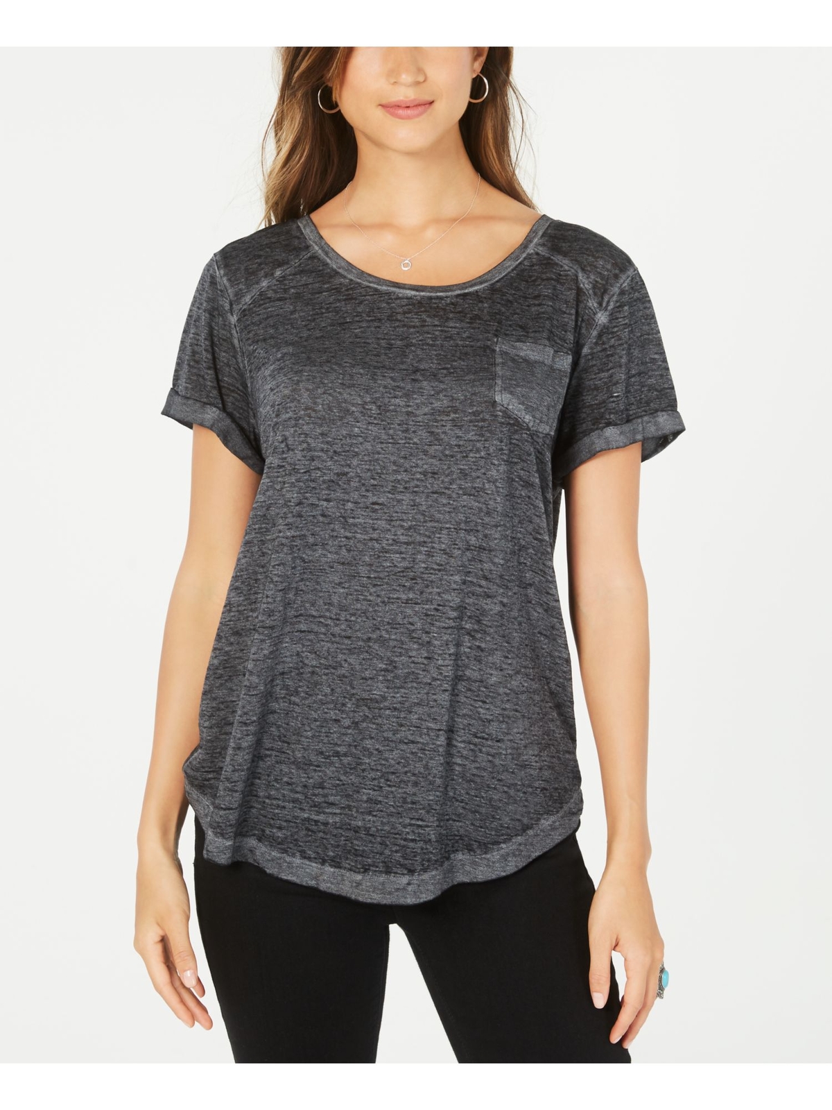 STYLE & COMPANY Womens Navy Pocketed Curved Hem T-Shirt XS