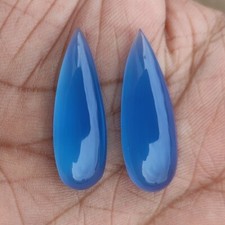Natural Blue Chalcedony Long Pear Shape Cabochon Wholesale Flat Back Gemstone