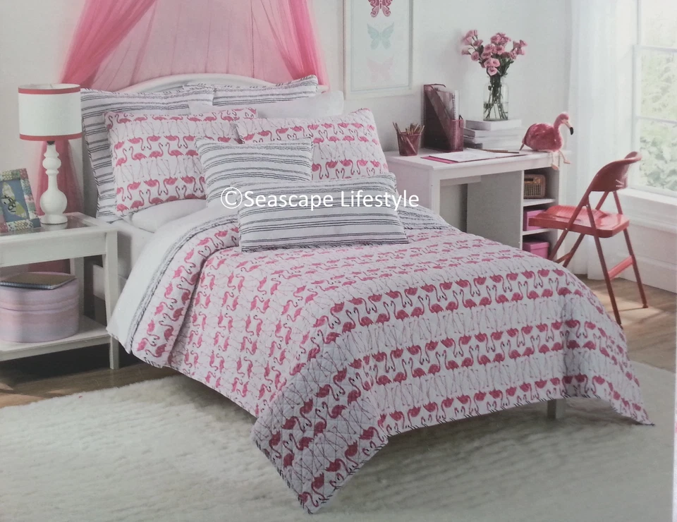 2-pc ☆ TROPICAL FLAMINGOS ☆ Full/Queen Quilt Cynthia Rowley Pink Beach House - Image 2 of 4