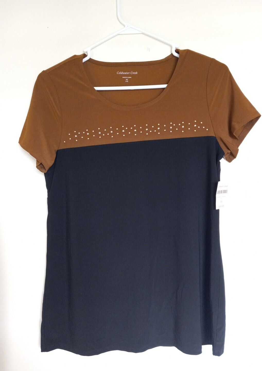 Coldwater Creek Studded Round Neck Short Sleeve Blouse XS 4-6 Womens NWT