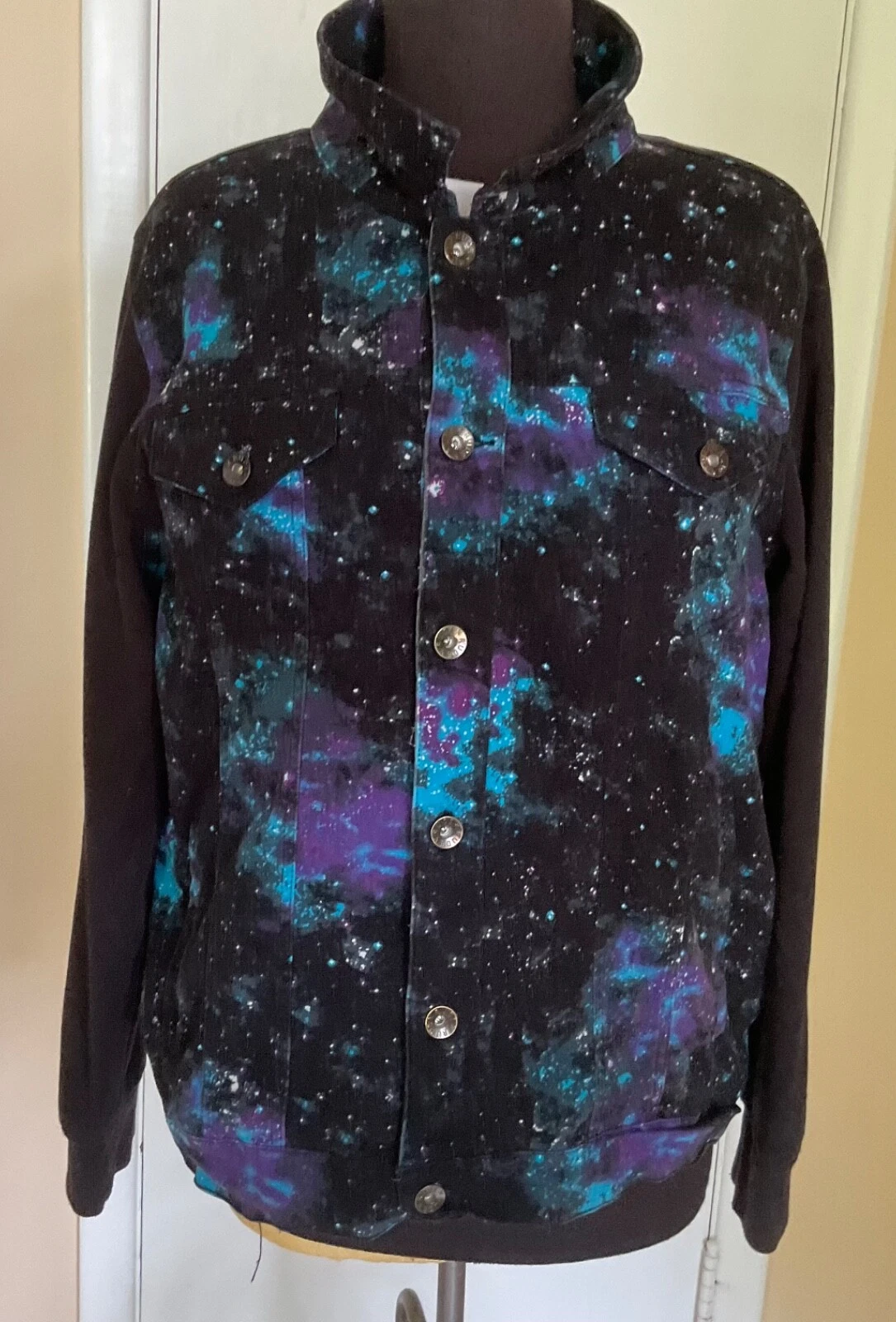 RHUDE Rude Black Galaxy Look Like Denim Gilet Sopra Felpa Uomo Tg Lg Giacca Logo