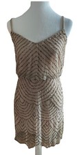 Adrianna Papell Beaded Cocktail Dress, Spaghetti Straps, Mini, Size 4 Nude/pink