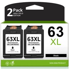 2 x 63XL Black Ink Cartridge for HP 63 OfficeJet 3830 4650 4655 5255 ENVY 4520