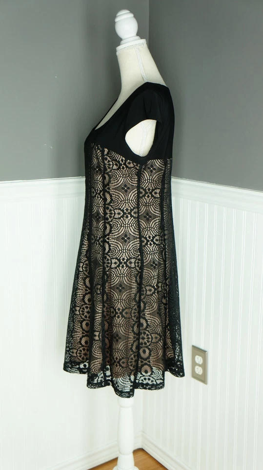 Vestido Vaina Madison Leigh 14 Beige Sin Forro Negro Encaje Hasta la Rodilla  Foto 4 de 4