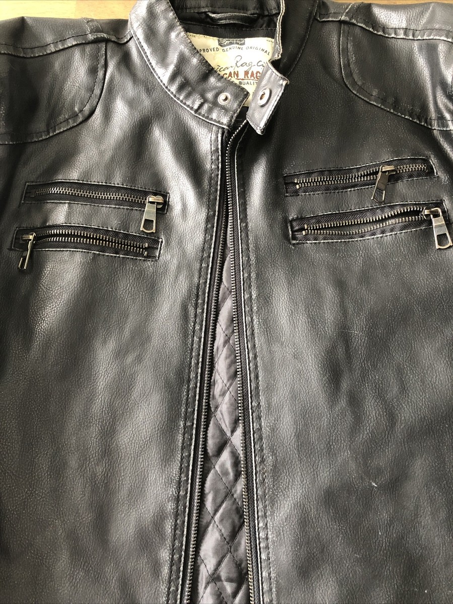 American Rag Black Leather Jacket Size “ L “ 6 Zipper Pockets 1