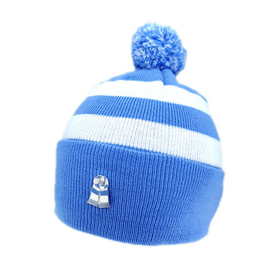 Himmelblau & Weiß Mütze und Abzeichen Set Beanie Bronx Warm Bar Streifen