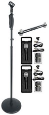 Rockville RMC-XLR Dual Dynamic Microphones Mic Stand w/Weighted Base in Black