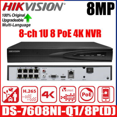 Hikvision Original 8 CH 8 POE NVR 4K Netzwerk-Videorekorder DS-7608NI-Q1/8P(D)