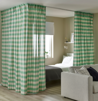 IKEA GLANSHAGTORN Curtain 1 Piece, Green White/Black 300x300 cm
