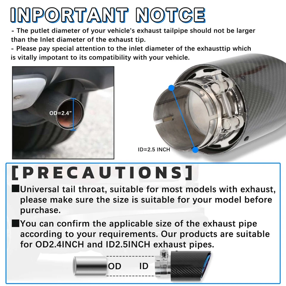 Punta de tubo silenciador de fibra de carbono para Honda Civic 11ª generación 2,5" a 3,5" Foto 4 de 4