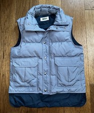 Vintage 80s REI Goose Down Puffer Snap Flap Pocket Vest Mens M Blue