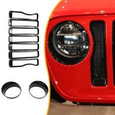 For 2018-23 Jeep Wrangler JL Black ABS Front Headlight&Grille Inserts Cover Trim
