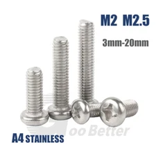 M2 M2.5 Machine Screw Round Pan Head Phillips Screws A4 Stainless Flat Tail