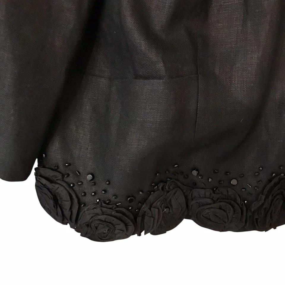 Lafayette 148 100% Linen Beaded Zip Jacket Floral Appliqué Black Evening Sz 2X - Image 3 of 4