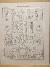 ANTIQUARISCHE LITHOGRAPHIE 1833 THOR RADEGAST PODAG IDOL KULT GOTTES MYTHOLOGY